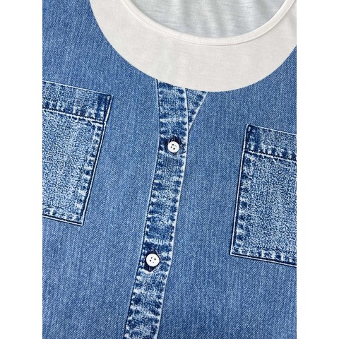 Plus Size Casual Dress, Women's Plus Floral & Denim Print Round Neck Loose Tank Dress