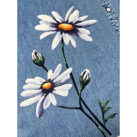 Plus Size Casual Dress, Women's Plus Floral & Denim Print Round Neck Loose Tank Dress