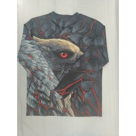 Unique Eagle Pattern Print, Men's Graphic Design Crew Neck Active T-shirt, Casual Comfy Long Sleeve Tshirts, Men's Clothing Tops For Daily Gym Workout Running