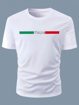 Italia Print Men's Graphic Design Crew Neck Active T-shirt - Casual Comfy Tees for Summer - Daily Gym Workout Running Tops