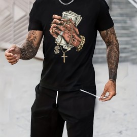 Trendy Pattern Print, Men's Graphic Design Crew Neck Active T-shirt, Casual Comfy Tees Tshirts For Summer, Men's Clothing Tops For Daily Gym Workout Running