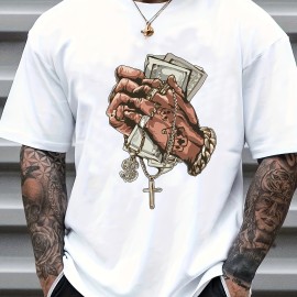 Trendy Pattern Print, Men's Graphic Design Crew Neck Active T-shirt, Casual Comfy Tees Tshirts For Summer, Men's Clothing Tops For Daily Gym Workout Running