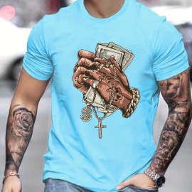 Trendy Pattern Print, Men's Graphic Design Crew Neck Active T-shirt, Casual Comfy Tees Tshirts For Summer, Men's Clothing Tops For Daily Gym Workout Running