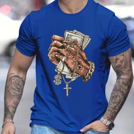 Trendy Pattern Print, Men's Graphic Design Crew Neck Active T-shirt, Casual Comfy Tees Tshirts For Summer, Men's Clothing Tops For Daily Gym Workout Running
