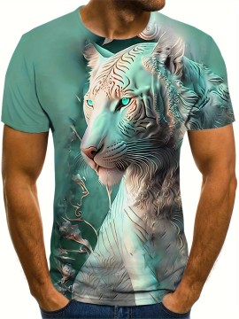Men's Tiger Print Graphic Design Crew Neck Active T-shirt - Casual and Comfy Summer Tee for Daily Gym Workout and Running