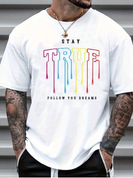 STAY TRUE Men's Graphic Design Active T-shirt - Casual and Comfy Summer Tee for Daily Vacation and Workout