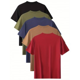 6pcs Men's Solid Long Sleeve Round Neck T-Shirt, Casual Sports Outdoor Top, Gift For Men