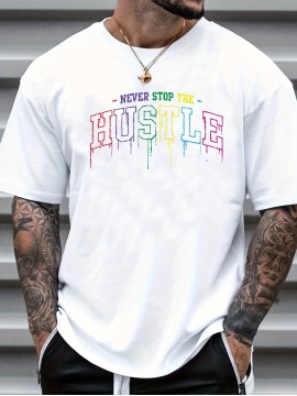 Hustle Print Men's Graphic Design Crew Neck T-shirt - Casual and Comfy for Summer