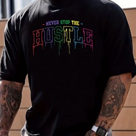 Hustle Print Men's Graphic Design Crew Neck T-shirt - Casual and Comfy for Summer