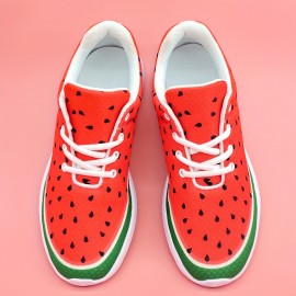Women's Watermelon Pattern Sneakers, Casual Lace Up Outdoor Shoes, Lightweight Low Top Shoes