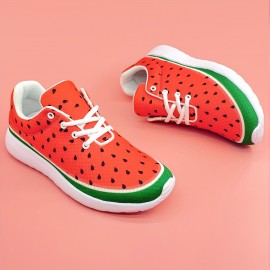 Women's Watermelon Pattern Sneakers, Casual Lace Up Outdoor Shoes, Lightweight Low Top Shoes