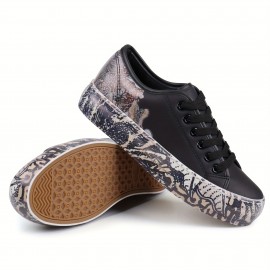 Women's Floral Print Skate Shoes, Fashion Lace Up Low Top Sneakers, Casual Outdoor Walking Shoes