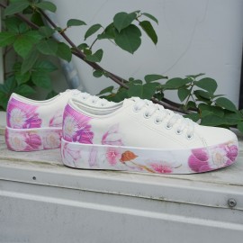 Women's Floral Print Skate Shoes, Fashion Lace Up Low Top Sneakers, Casual Outdoor Walking Shoes