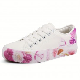 Women's Floral Print Skate Shoes, Fashion Lace Up Low Top Sneakers, Casual Outdoor Walking Shoes