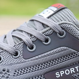Men's Trendy Solid Colour Woven Knit Breathable Sneakers, Comfy Non Slip Durable Soft Sole Shoes For Men's Outdoor Activities