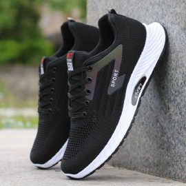 Men's Trendy Solid Colour Woven Knit Breathable Sneakers, Comfy Non Slip Durable Soft Sole Shoes For Men's Outdoor Activities