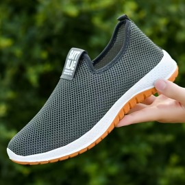 Men's Trendy Solid Woven Knit Breathable Slip On Sock Shoes, Comfy Rubber Sole Non Slip Sneakers For Men's Outdoor Trekking, Walking Activities