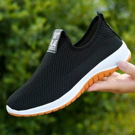 Men's Trendy Solid Woven Knit Breathable Slip On Sock Shoes, Comfy Rubber Sole Non Slip Sneakers For Men's Outdoor Trekking, Walking Activities