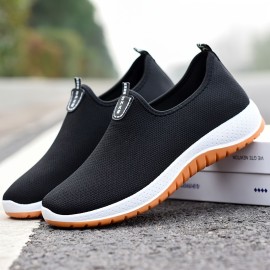 Men's Trendy Solid Woven Knit Breathable Slip On Sock Shoes, Comfy Rubber Sole Non Slip Sneakers For Men's Outdoor Trekking, Walking Activities