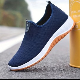 Men's Trendy Solid Woven Knit Breathable Slip On Sock Shoes, Comfy Rubber Sole Non Slip Sneakers For Men's Outdoor Trekking, Walking Activities