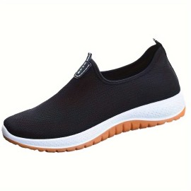 Men's Trendy Solid Woven Knit Breathable Slip On Sock Shoes, Comfy Rubber Sole Non Slip Sneakers For Men's Outdoor Trekking, Walking Activities